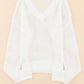 Openwork V-Neck Dropped Shoulder Knit Top
