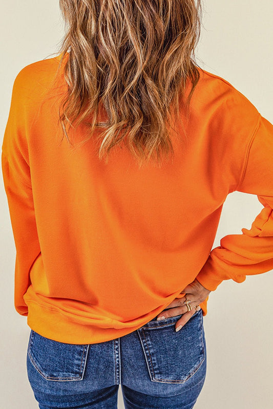 Halloween Graphic Full Size Ribbed Trim Dropped Shoulder Sweatshirt