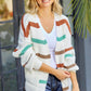 Striped Open Front Dropped Shoulder Cardigan