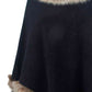 Country Rustic One Size Faux Fur Trim Fringed Poncho