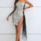 Women's Lucetta Zebra Print Rhinestone Slit Single Shoulder Dress