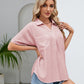 Malibu Dreams Full Size Half Button Johnny Collar Blouse