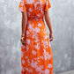 Full Size Floral Buttoned Drawstring Waist Tiered Dress