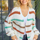 Striped Open Front Dropped Shoulder Cardigan
