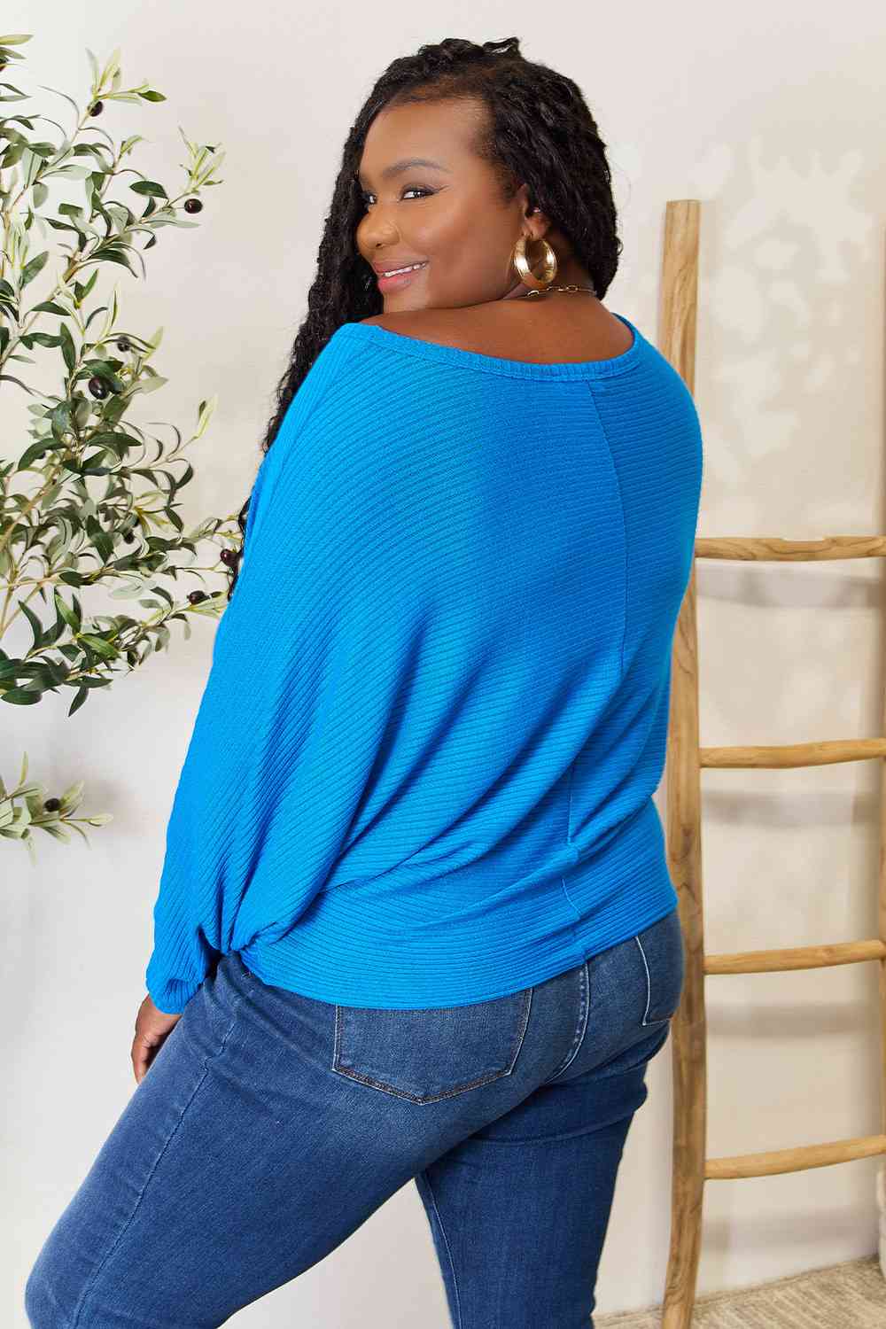 Zenana Full Size Round Neck Batwing Sleeve Blouse *