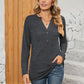 Full Size Notched Neck Long Sleeve T-Shirt