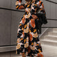 Printed Tie Neck Flounce Sleeve Dress