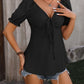 Ruched V-Neck Flounce Sleeve Blouse