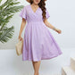 Plus Size Lavender Printed Smocked Waist Surplice Dress