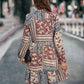 Printed Tie Front Flounce Sleeve Dress