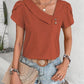 Decorative Button Asymmetrical Neck Blouse