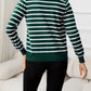 AuroraBlissX Striped Round Neck Long Sleeve Buttoned Knit Top