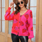 Sophia & Grace Printed V-Neck Button-Down Long Sleeve Cardigan