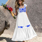 Embroidered Square Neck Ruffle Hem Dress
