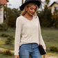 Full Size Ribbed V-Neck Long Sleeve Tee