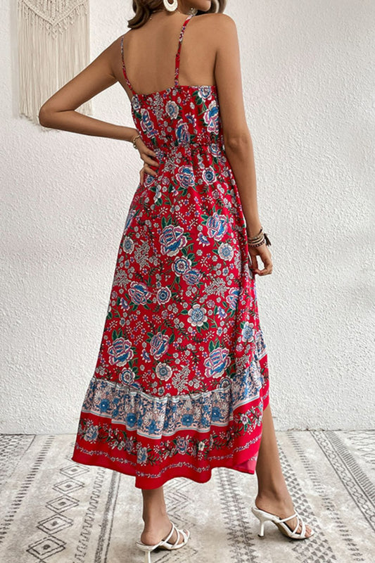 Women's Bohemian Decorative Button Spaghetti Strap Dress