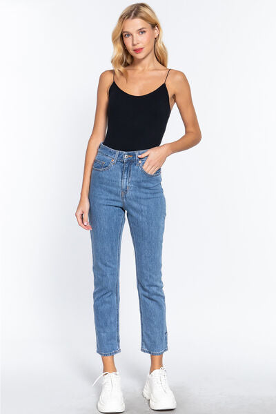 ACTIVE BASIC Ribbed Round Neck Seamless Cami Bodysuit *