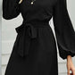 Tied Boat Neck Balloon Sleeve Mini Dress