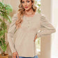 Buttoned Round Neck Puff Sleeve T-Shirt