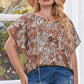 Women's Plus Size Floral Tie Neck Short Sleeve Blouse