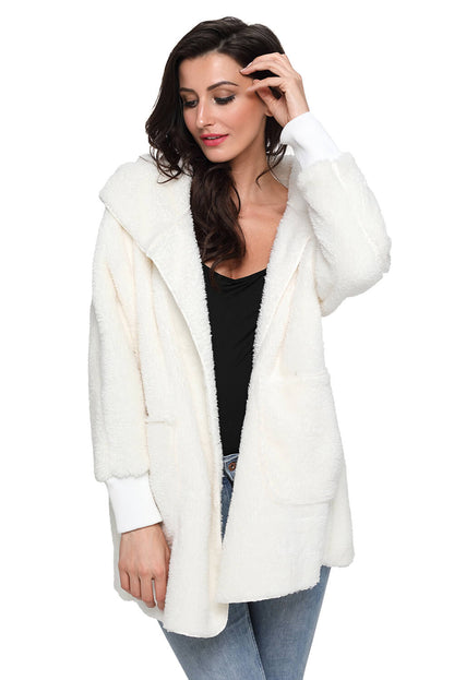 Women's Sophia & Grace Full Size Soft Fleece Hooded Open Front Coat