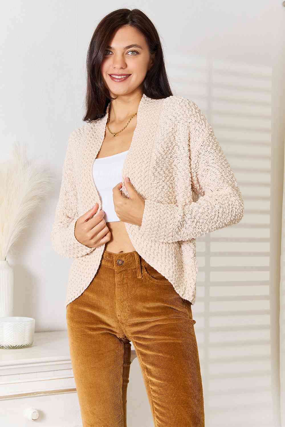 Double Take Open Front Long Sleeve Cardigan *