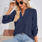Full Size V-Neck Roll-Tap Sleeve Blouse