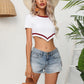 Contrast Round Neck Short Sleeve Cropped Knit Top