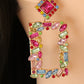 Square Shape Glass Stone Dangle Earrings