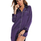 Full Size Button Up Lapel Collar Night Dress with Pocket