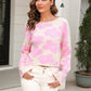 Malibu Dreams Round Neck Flower Pattern Dropped Shoulder Pullover Sweater