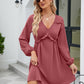 SO YOU Full Size Frill Trim V-Neck Long Sleeve Dress