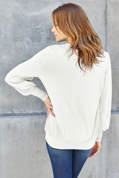 Basic Bae Full Size V-Neck Lantern Sleeve Blouse *