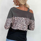 Leopard Print Color Block Cold  Shoulder Top