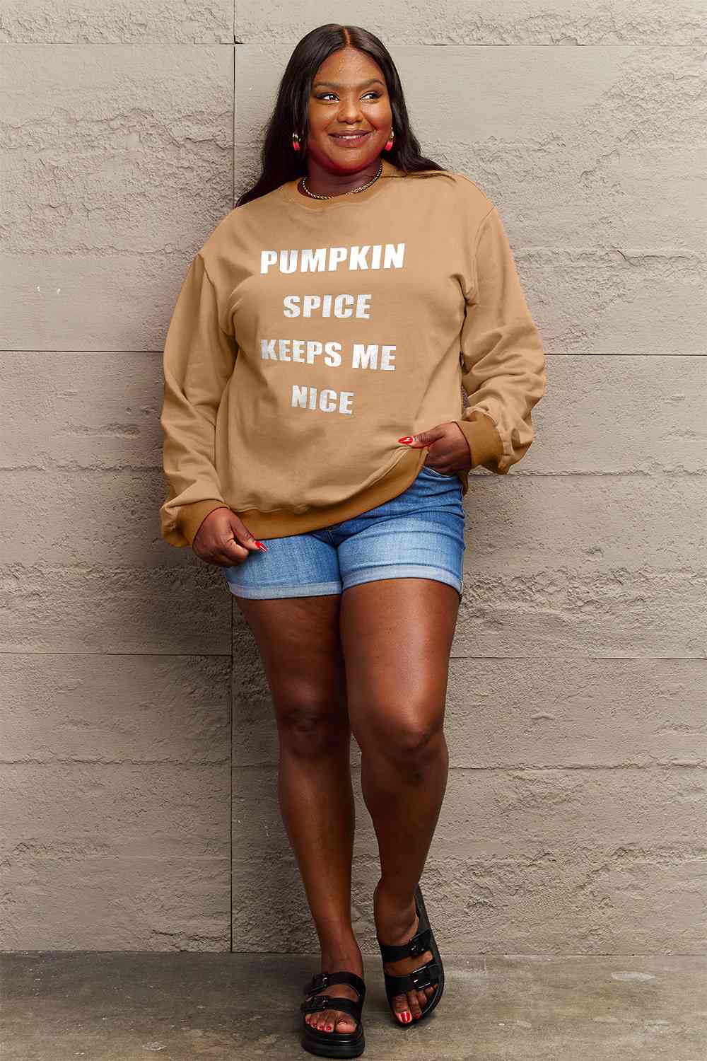 Simply Love SEASONAL Full Size Pumpkin Spice Letter Graphic Sweatshirt