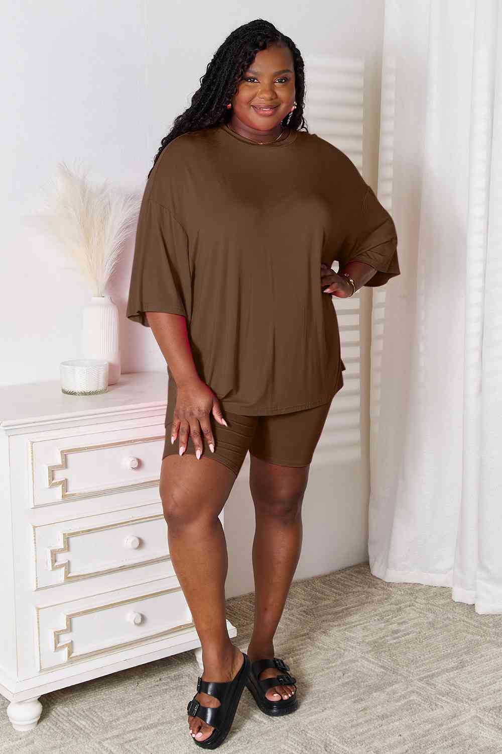 Basic Bae Full Size Soft Rayon Three-Quarter Sleeve Top and Shorts Set *