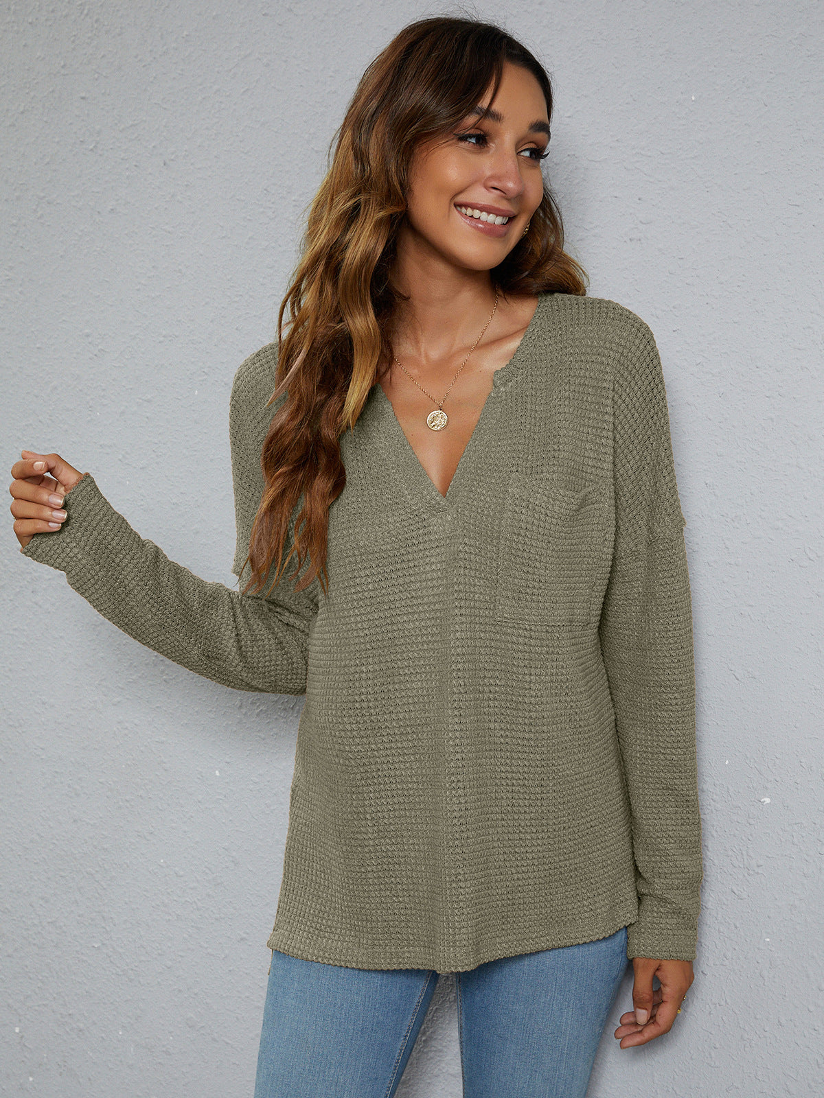 Beauteous Dropped Shoulder High-Low Waffle-Knit Top