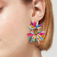 Flower Shape Glass Stone Dangle Earrings