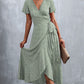 Full Size Floral Surplice Neck Tied Midi Dress