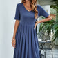 Women's Pleated V-Neck Short Sleeve Tee Dress