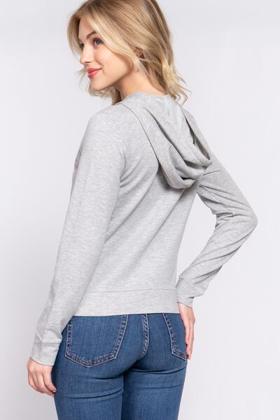 ACTIVE BASIC CALIFORNIA Zip Up Drawstring Long Sleeve Hoodie *