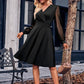 ZaLaquite Surplice Neck Swiss Dot Long Sleeve Dress