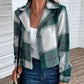 Green Plaid Collared Neck Button Up Long Sleeve Jacket