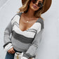 Color Block Scoop Neck Dropped Shoulder Sweater