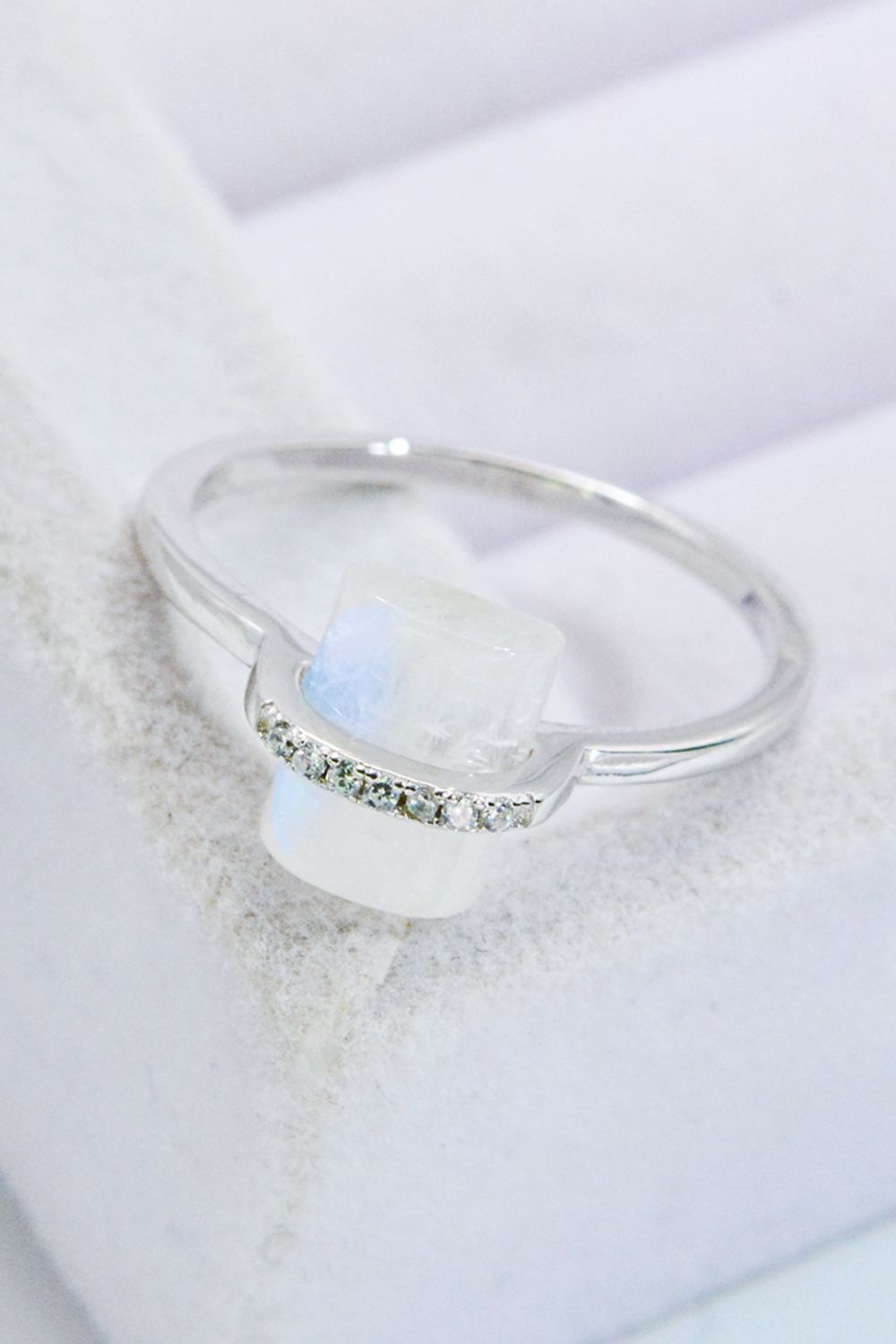 Women's Natural Moonstone Platinum-Plated Ring