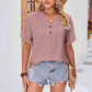 Buttoned Notched Neck Eyelet Top