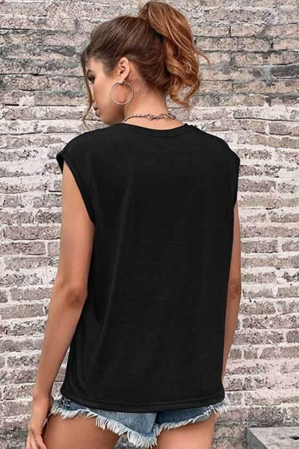 Women's Round Neck Cap Sleeve Top