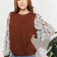 And The Why Chestnut Brown Full Size Foil Printed Sleeve Top