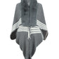 One Size Striped Fringe Detail Long Sleeve Poncho