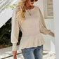 Ribbed Round Neck Lantern Sleeve Sweater